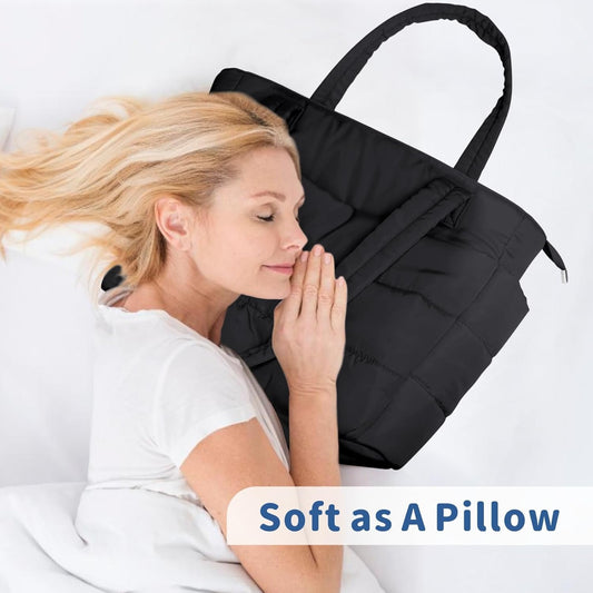 Puffer Tote Bag for Women, Lightweight Puffy Handbag with Compartments, Quilted Shoulder Bag for Work, V1258-DP02-C-1317
