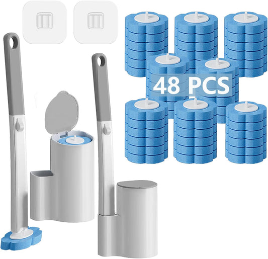 2 Pack Disposable Toilet Brush and Holder Set,Extended Handle with 48 Cleaner Refills Toilet Brush for Toilet V1258-DP02-C-1318