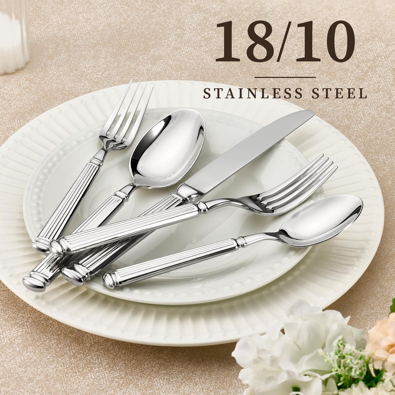 20 Pieces Silverware Set, Premium 18/10 Stainless Steel Flatware Set, Luxury Cutlery Set for 4, Dishwasher V1258-DP02-C-132