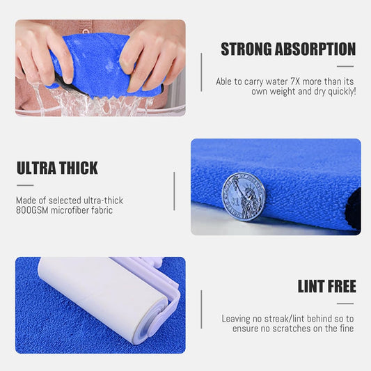 Microfiber Car Drying Towels 800GSM Thick Plush Cleaning Cloths Auto Detailing Quick Dry Wash Cloth for V1258-DP02-C-1323