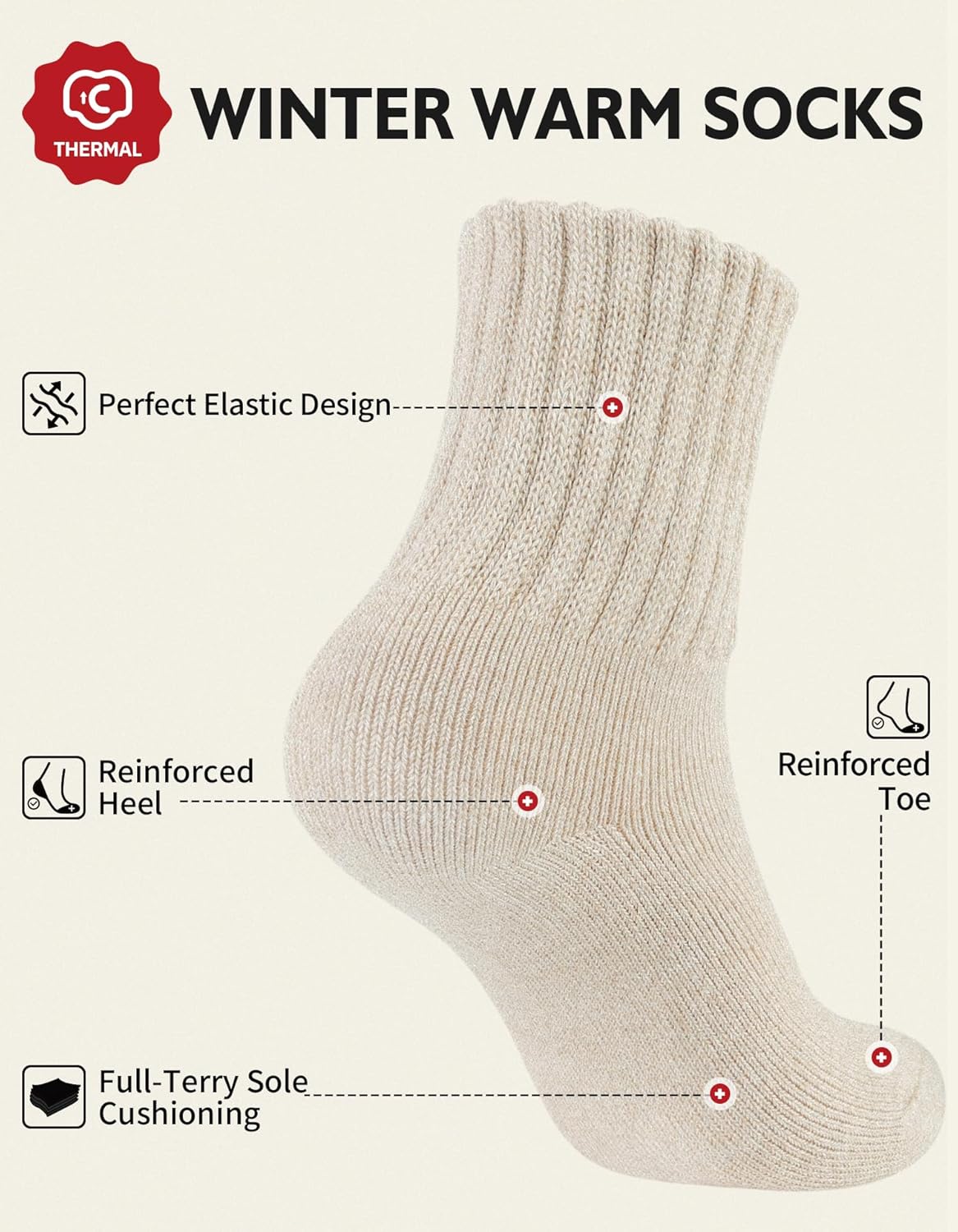 Womens Winter Boots Socks Warm Thick Gift for Women Thermal Full Cushioned Crew Socks 3 Pairs V1258-DP02-C-1326