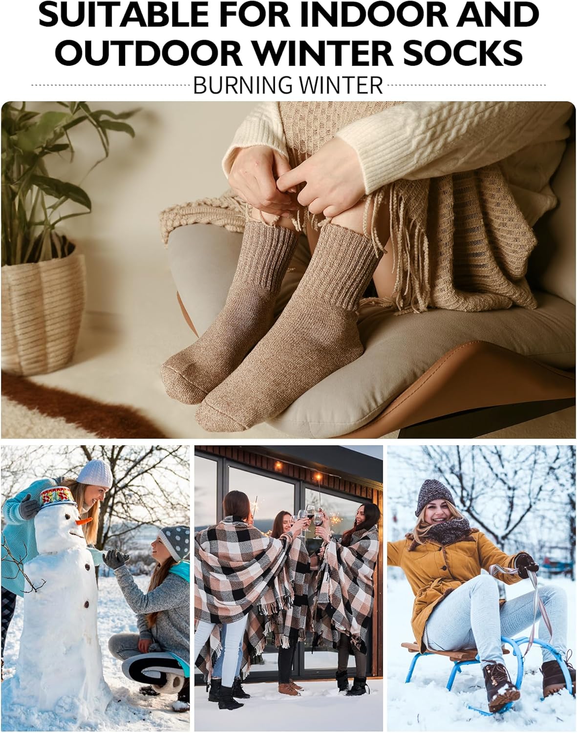 Womens Winter Boots Socks Warm Thick Gift for Women Thermal Full Cushioned Crew Socks 3 Pairs V1258-DP02-C-1326