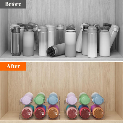 Stackable Water Bottle Organizer for Cabinet, Freezer, Pantry - Plastic Cup Holder, Wine Racks for Kitchen V1258-DP02-C-1329