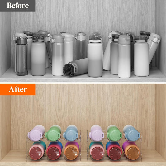 Stackable Water Bottle Organizer for Cabinet, Freezer, Pantry - Plastic Cup Holder, Wine Racks for Kitchen V1258-DP02-C-1329