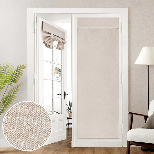 100% Natural Linen Blackout French Door Curtains, Privacy Door Window Curtains, 26 X 72 Inch Room Darkening V1258-DP02-C-1330