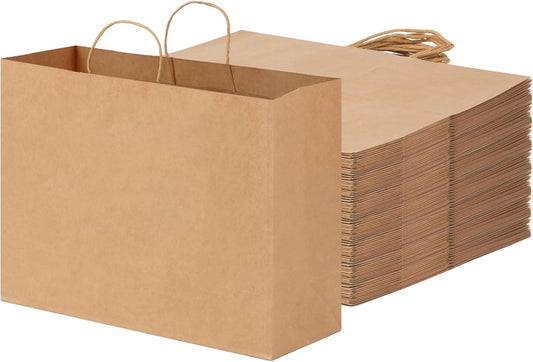 60pcs 16x6x12 Inch Large Paper Bags with Handles, Kraft Brown Paper Gift Bags for Business, Merchandise, V1258-DP02-C-1336