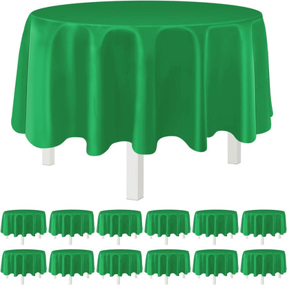 Green 12 Pack Plastic Tablecloths 84" Disposable Round Table Cloth Plastic Table Cover for Party Disposable V1258-DP02-C-1337