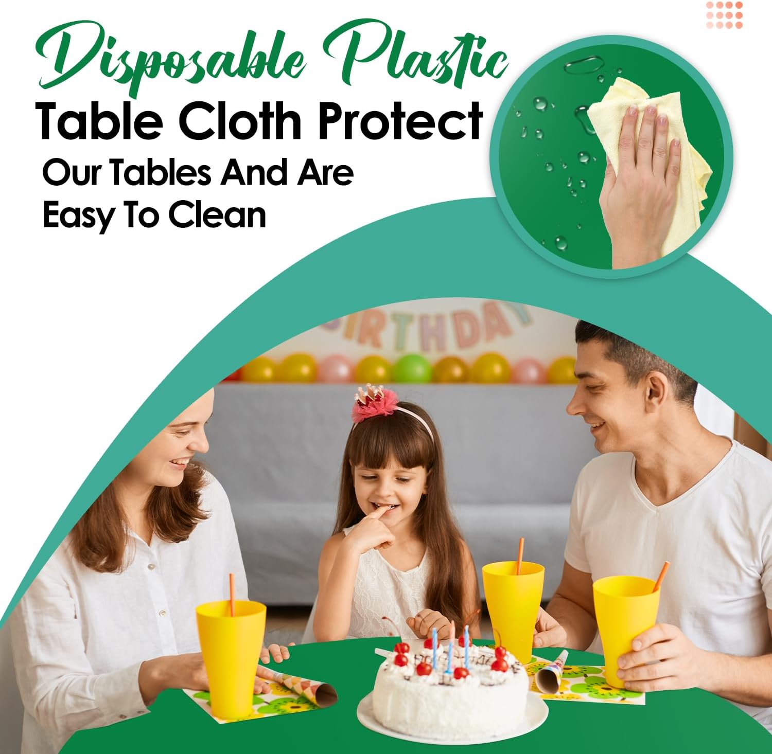 Green 12 Pack Plastic Tablecloths 84" Disposable Round Table Cloth Plastic Table Cover for Party Disposable V1258-DP02-C-1337