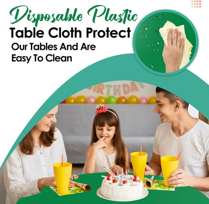 Green 12 Pack Plastic Tablecloths 84" Disposable Round Table Cloth Plastic Table Cover for Party Disposable V1258-DP02-C-1337