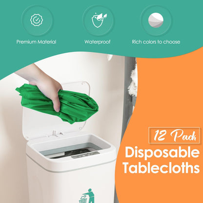 Green 12 Pack Plastic Tablecloths 84" Disposable Round Table Cloth Plastic Table Cover for Party Disposable V1258-DP02-C-1337