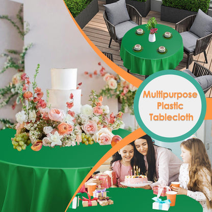Green 12 Pack Plastic Tablecloths 84" Disposable Round Table Cloth Plastic Table Cover for Party Disposable V1258-DP02-C-1337