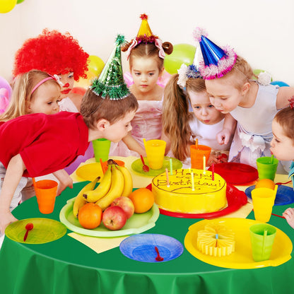 Green 12 Pack Plastic Tablecloths 84" Disposable Round Table Cloth Plastic Table Cover for Party Disposable V1258-DP02-C-1337