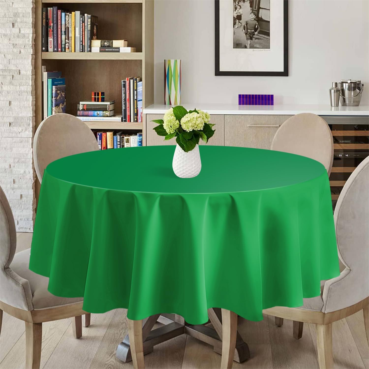 Green 12 Pack Plastic Tablecloths 84" Disposable Round Table Cloth Plastic Table Cover for Party Disposable V1258-DP02-C-1337