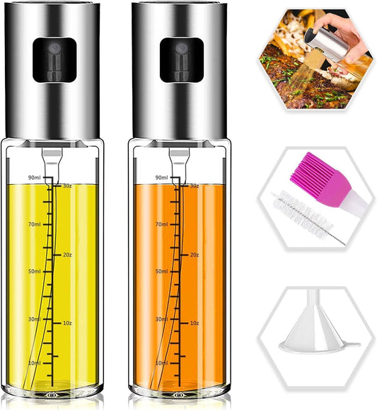 Oil Sprayer for Cooking, 2 Pack Upgraded Olive Oil Spray Bottle Mister Refillable with Scale Air Fryer V1258-DP02-C-134