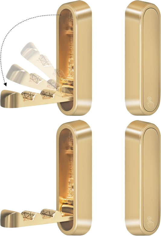 4PCS Foldable Gold Wall Hooks, Heavy Duty Zinc Alloy Folding Wall Hooks, Folding Hidden Coat Hooks Wall Mount V1258-DP02-C-1343