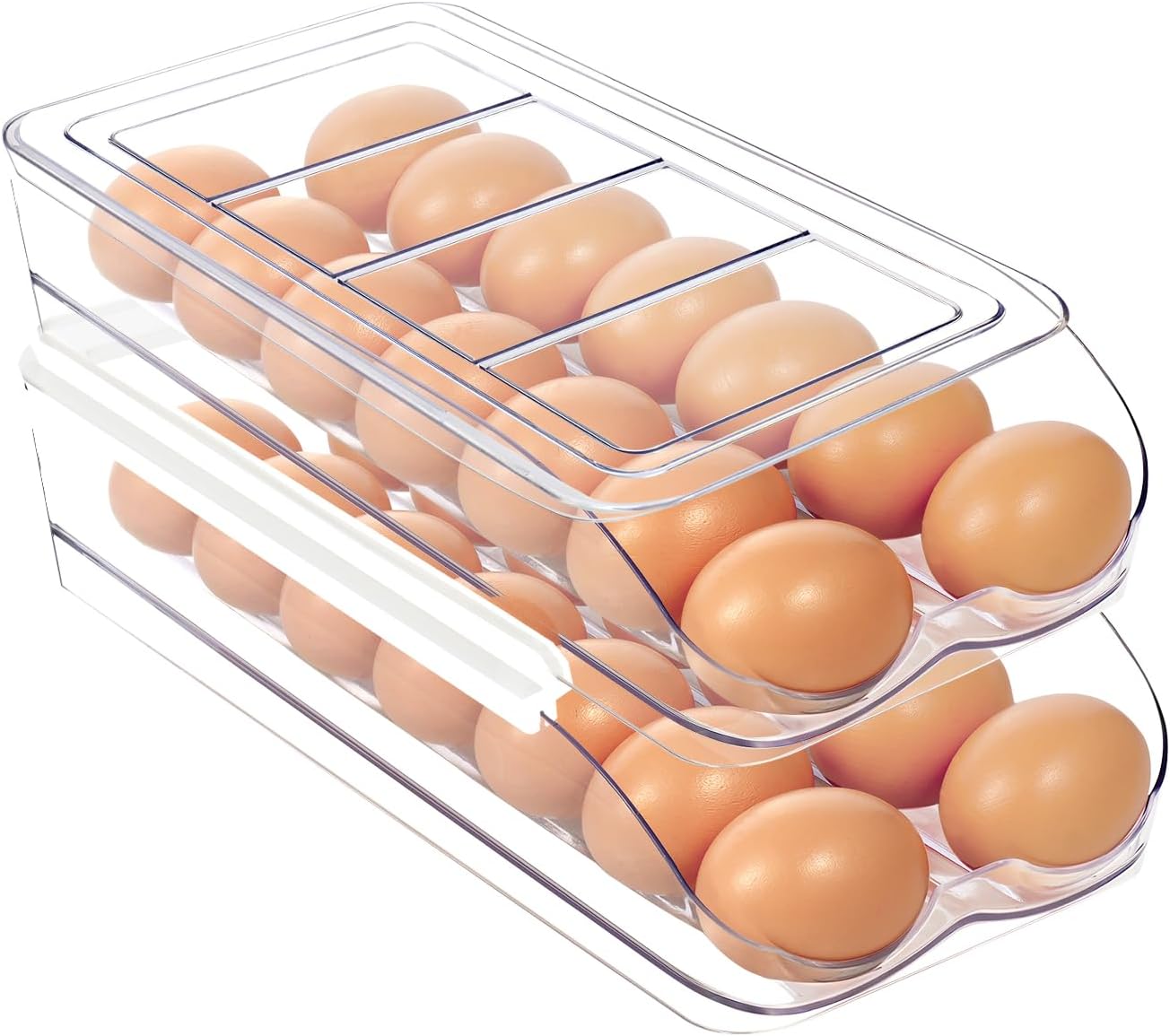 Egg Holder for Fridge, Automatic Rolling Egg Organizer for Refrigerator, Clear Plastic Egg Container & Tray, V1258-DP02-C-1345