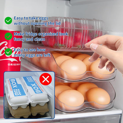 Egg Holder for Fridge, Automatic Rolling Egg Organizer for Refrigerator, Clear Plastic Egg Container & Tray, V1258-DP02-C-1345
