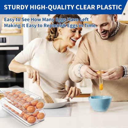 Egg Holder for Fridge, Automatic Rolling Egg Organizer for Refrigerator, Clear Plastic Egg Container & Tray, V1258-DP02-C-1345