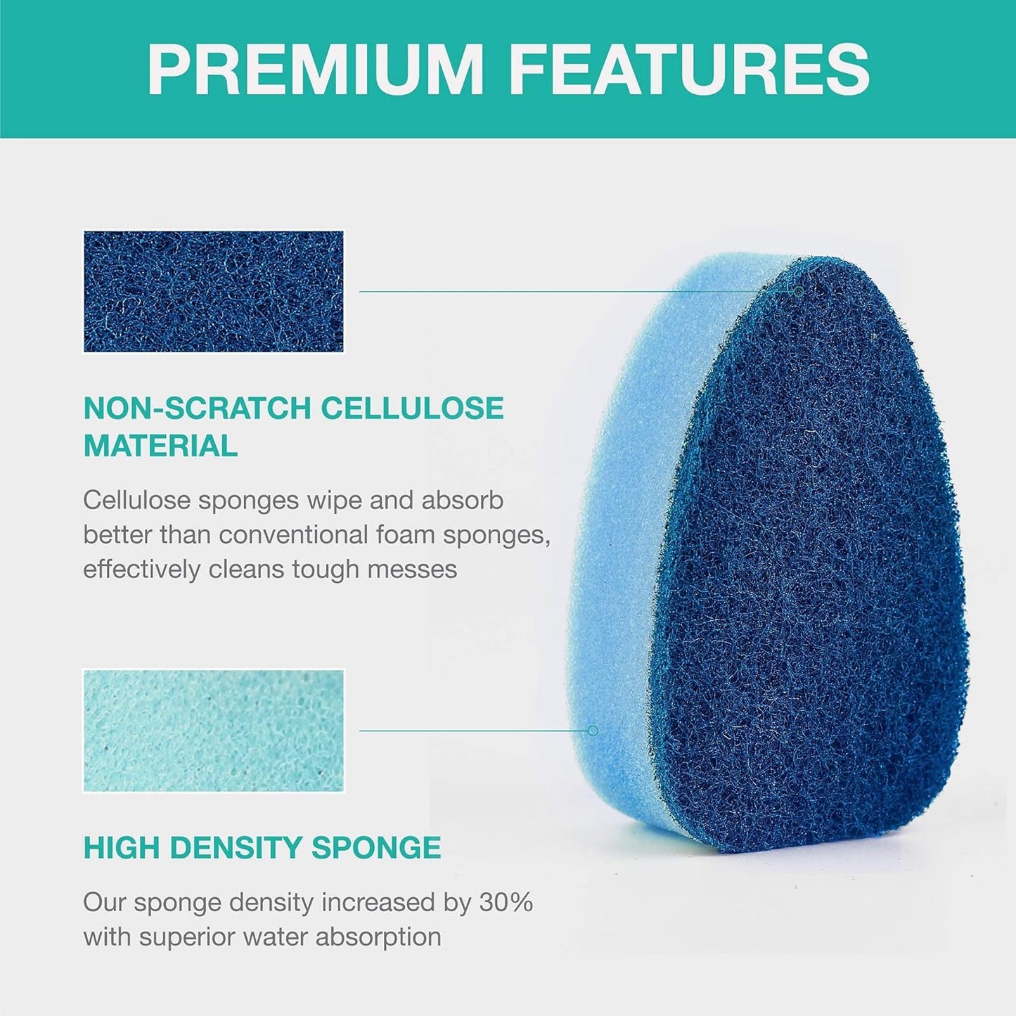 Non Scratch Dishwand Refill with Handle, 6 Heavy Duty Dish Wand Refills, Replacement Sponge Heads Set, Soap V1258-DP02-C-1353