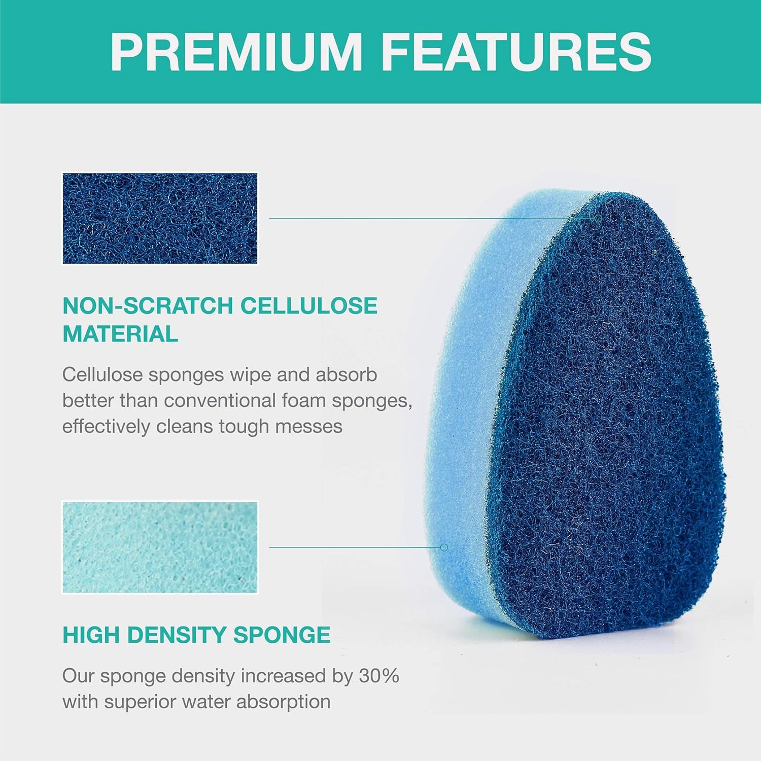 Non Scratch Dishwand Refill with Handle, 6 Heavy Duty Dish Wand Refills, Replacement Sponge Heads Set, Soap V1258-DP02-C-1353