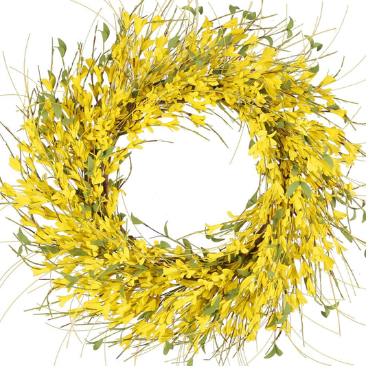 24" Spring Wreaths for Front Door Artificial Forsythia Flower Wreath on Grapevine Yellow Wreath with Green V1258-DP02-C-1362