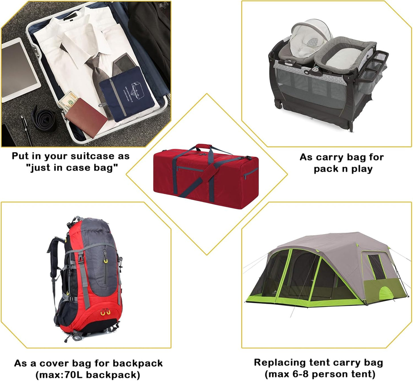 Foldable Duffle Bag 30 inch 75L Large Lightweight Luggage Bag for Travel Camping Storage-Red V1258-DP02-C-1366