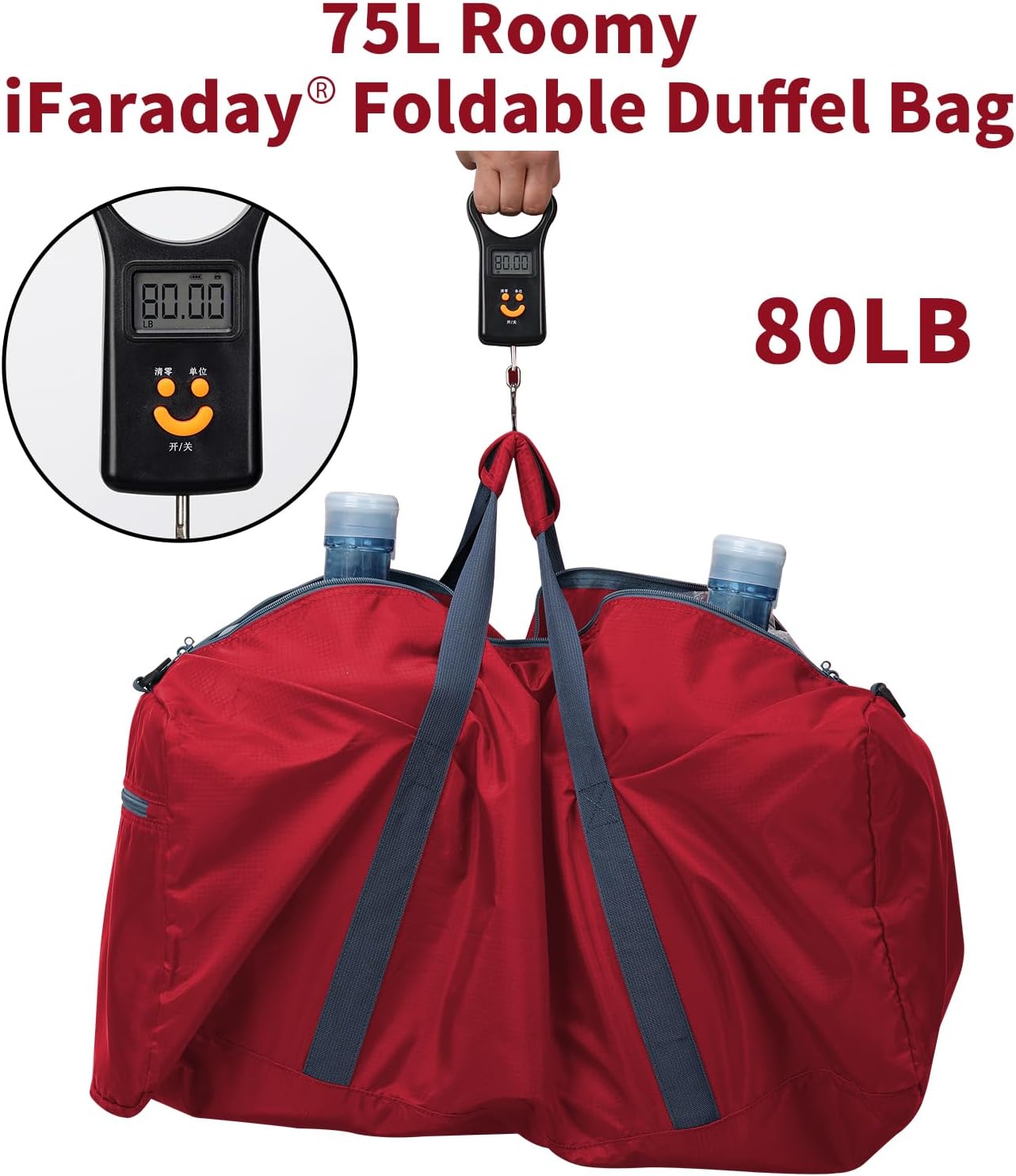 Foldable Duffle Bag 30 inch 75L Large Lightweight Luggage Bag for Travel Camping Storage-Red V1258-DP02-C-1366