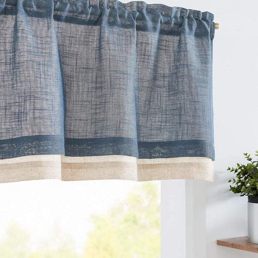 Linen Valance for Farmhouse Living Room Windows 16 Inch Slubbed Crossed Double Layer Window Valance Light V1258-DP02-C-1367