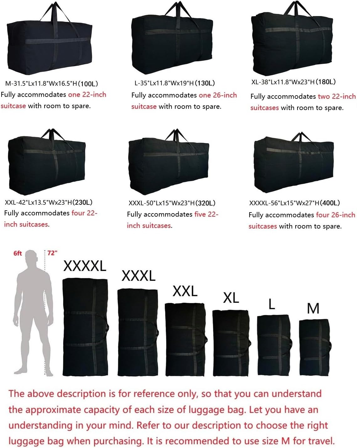 Extra Large Storage Duffle Bag for Travel, Black Oversized Giant Big Traveling Duffle Bag V1258-DP02-C-1368
