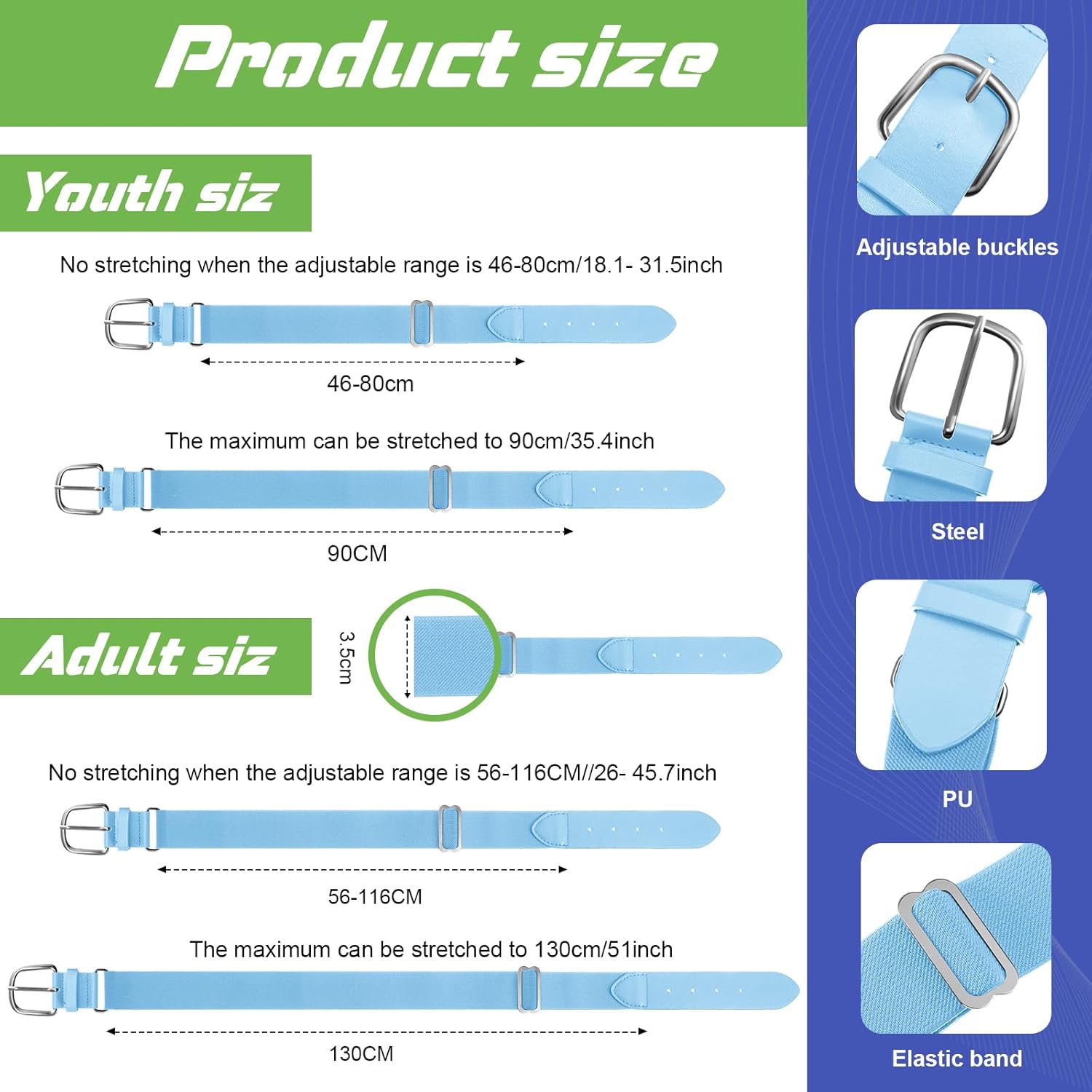 12 Pcs Baseball Belts Softball Belts Bulk for Adult and Youth Adjustable V1258-DP02-C-1372