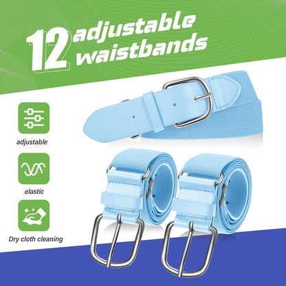 12 Pcs Baseball Belts Softball Belts Bulk for Adult and Youth Adjustable V1258-DP02-C-1372