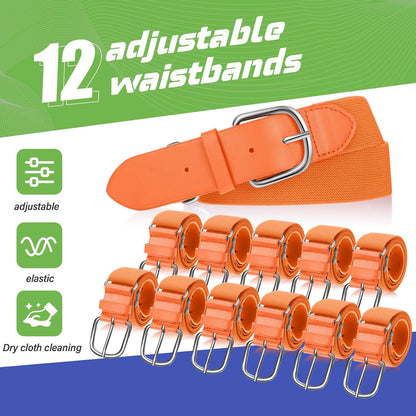 12 Pcs Baseball Belts Softball Belts Bulk for Adult and Youth Adjustable V1258-DP02-C-1373