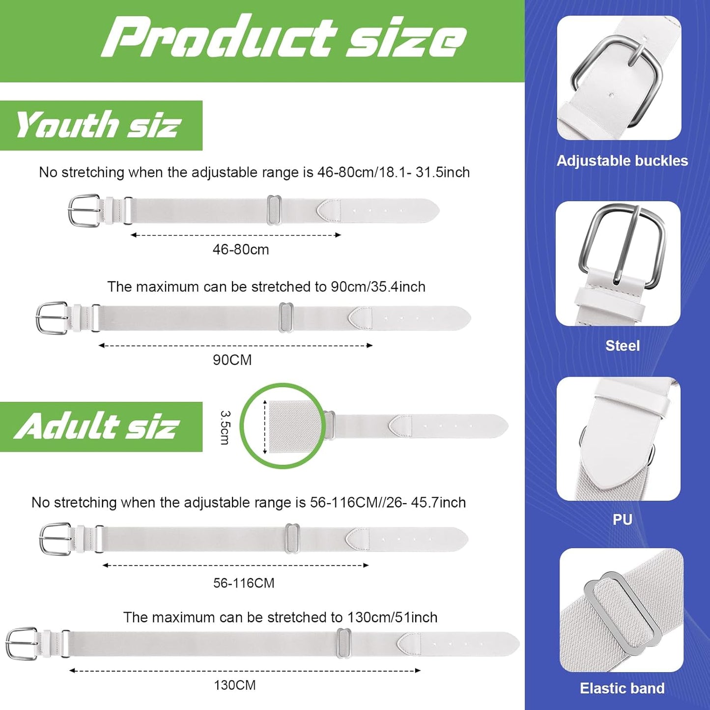 12 Pcs Baseball Belts Softball Belts Bulk for Adult and Youth Adjustable V1258-DP02-C-1374