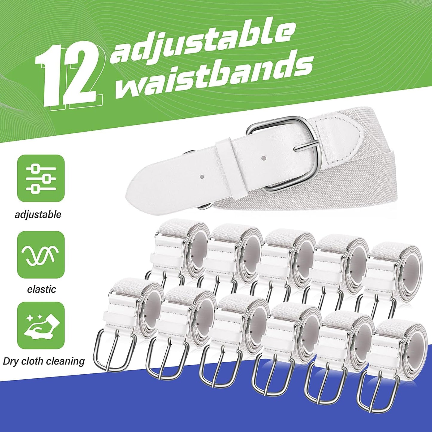 12 Pcs Baseball Belts Softball Belts Bulk for Adult and Youth Adjustable V1258-DP02-C-1374