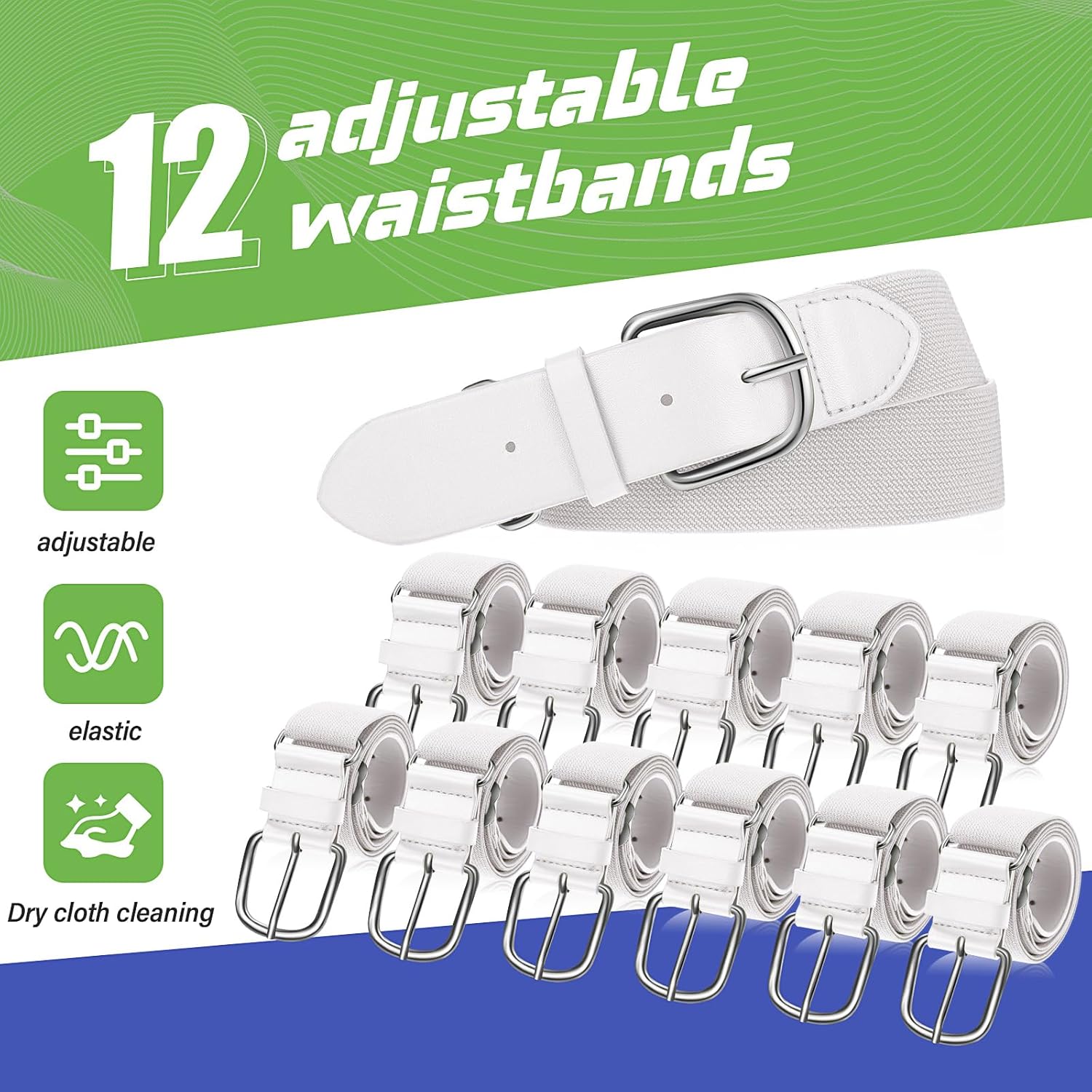 12 Pcs Baseball Belts Softball Belts Bulk for Adult and Youth Adjustable V1258-DP02-C-1374
