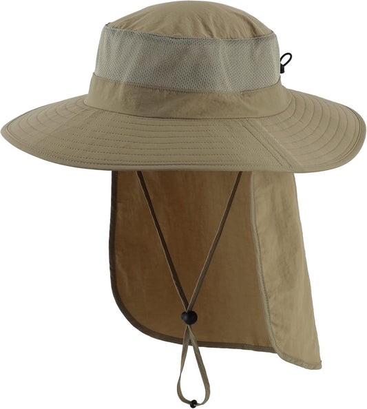 Outdoor UPF50+ Mesh Sun Hat Wide Brim Fishing Hat with Neck Flap Sun Hat for Men Women V1258-DP02-C-1375