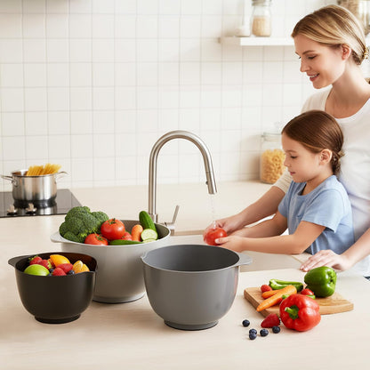 Classic Mixing Bowl Set, BPA Free Plastic, Microwave and Dishwasher Safe (Set of 4, Grey),3.5 quarts V1258-DP02-C-1379