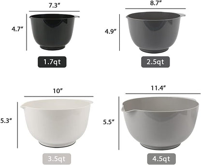 Classic Mixing Bowl Set, BPA Free Plastic, Microwave and Dishwasher Safe (Set of 4, Grey),3.5 quarts V1258-DP02-C-1379