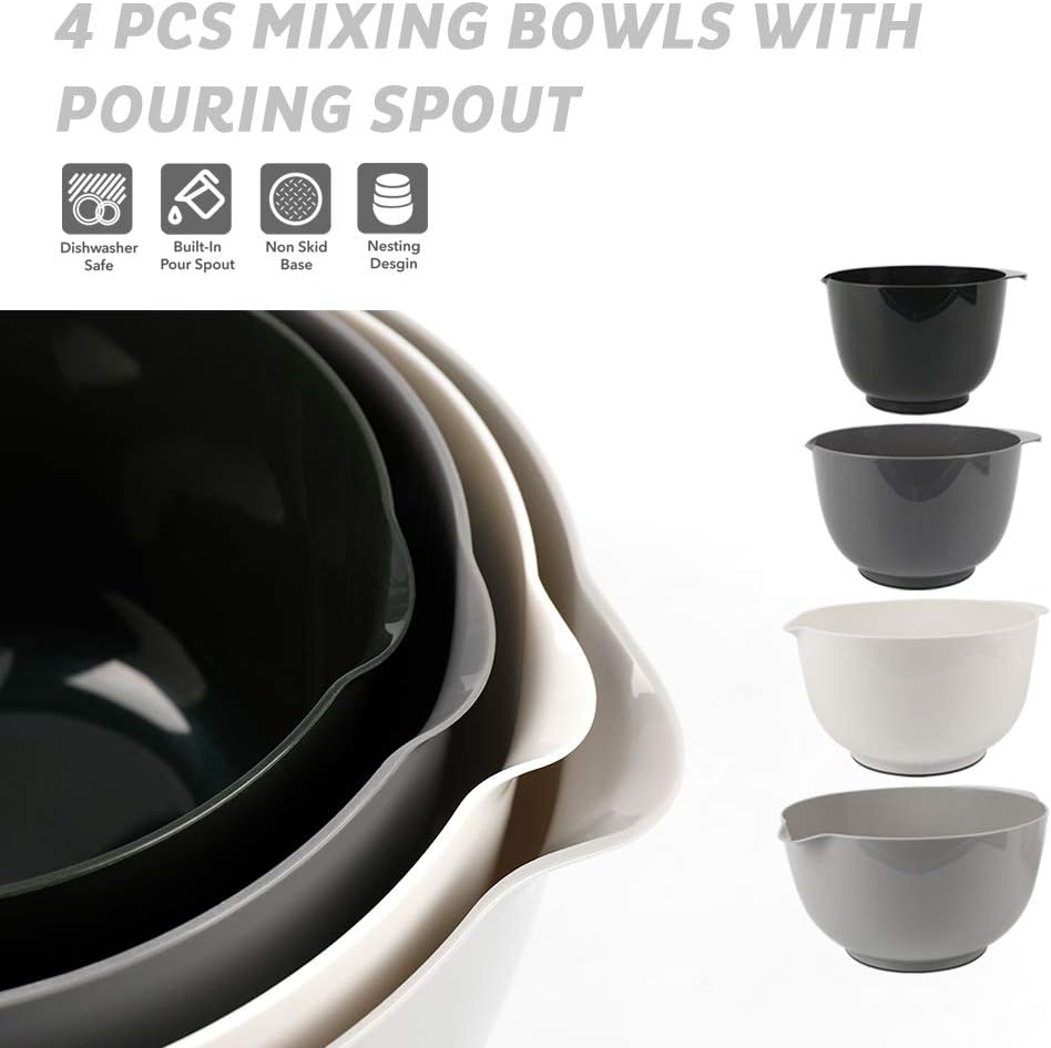 Classic Mixing Bowl Set, BPA Free Plastic, Microwave and Dishwasher Safe (Set of 4, Grey),3.5 quarts V1258-DP02-C-1379