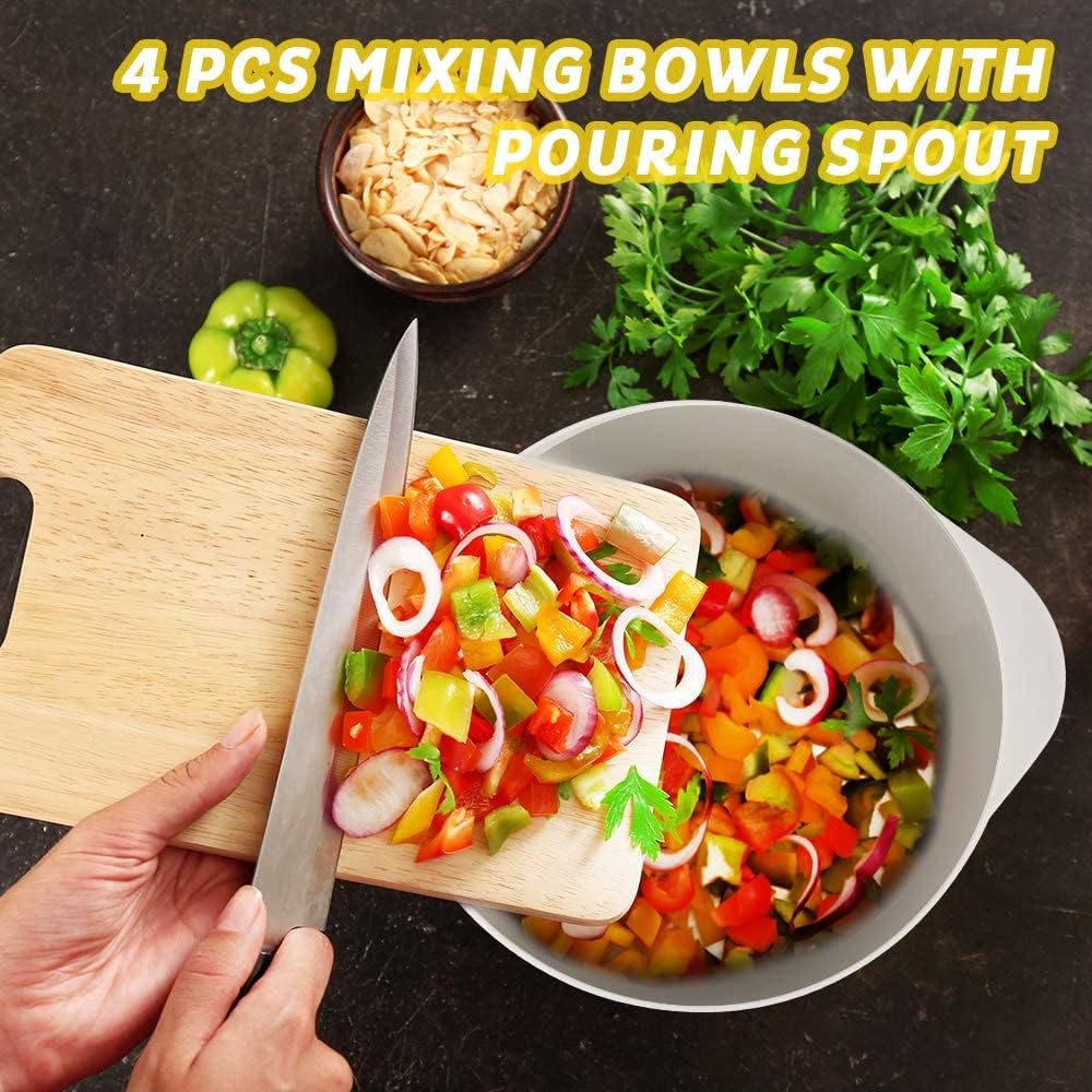 Classic Mixing Bowl Set, BPA Free Plastic, Microwave and Dishwasher Safe (Set of 4, Grey),3.5 quarts V1258-DP02-C-1379
