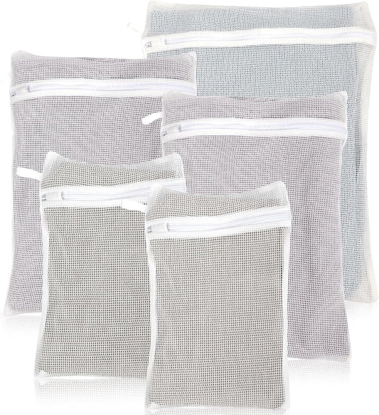5-Piece Organic Cotton Laundry Bags with Zipper and Hanging Loop, 3 Sizes (S, M, L) Mesh Laundry Bag, Durable V1258-DP02-C-1381