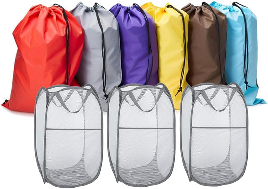 Pop Up Hampers 3 Pack with Extra Large Laundry Bags 6 Pack, Varied Colors Travel Laundry Bags 30"x40", V1258-DP02-C-1393