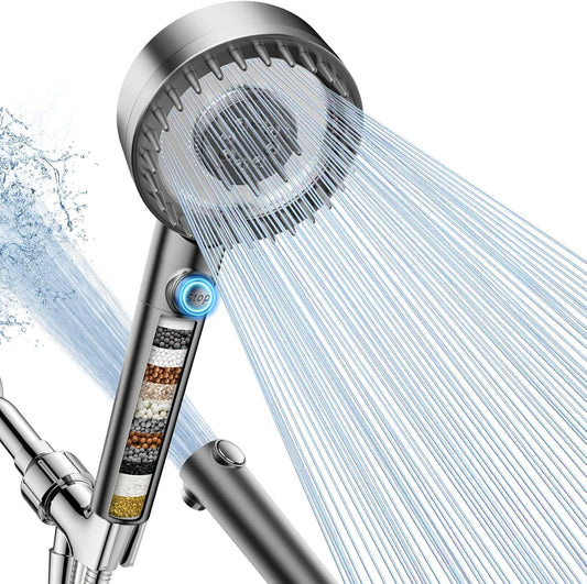 Filtered Shower Head with Handheld, High Pressure 4 Spray Mode Showerhead with Filters, Water Softener Filter V1258-DP02-C-1396