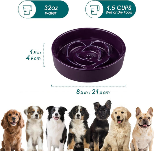 Slow Feeder Dog Bowl, 1.5 Cups Ceramic Slow Feeder for Medium Breed, Puzzle Maze Food Dog Bowl for Fast V1258-DP02-C-1400