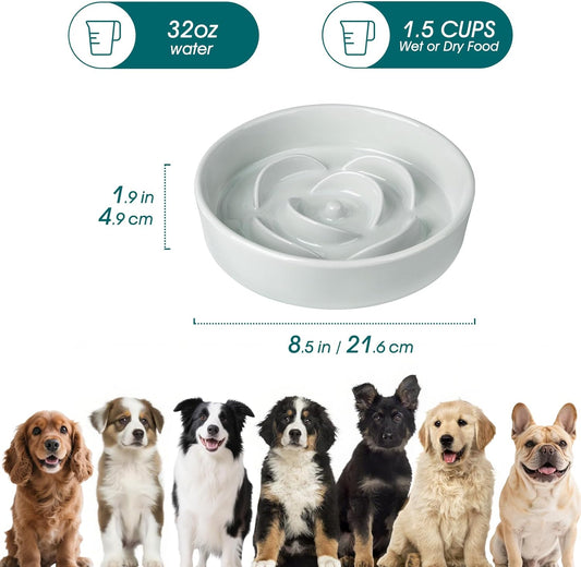 Slow Feeder Dog Bowl, 1.5 Cups Ceramic Dog Food Dish for Fast Eaters Small Breed, Puzzle Bowl for Small Dogs V1258-DP02-C-1401