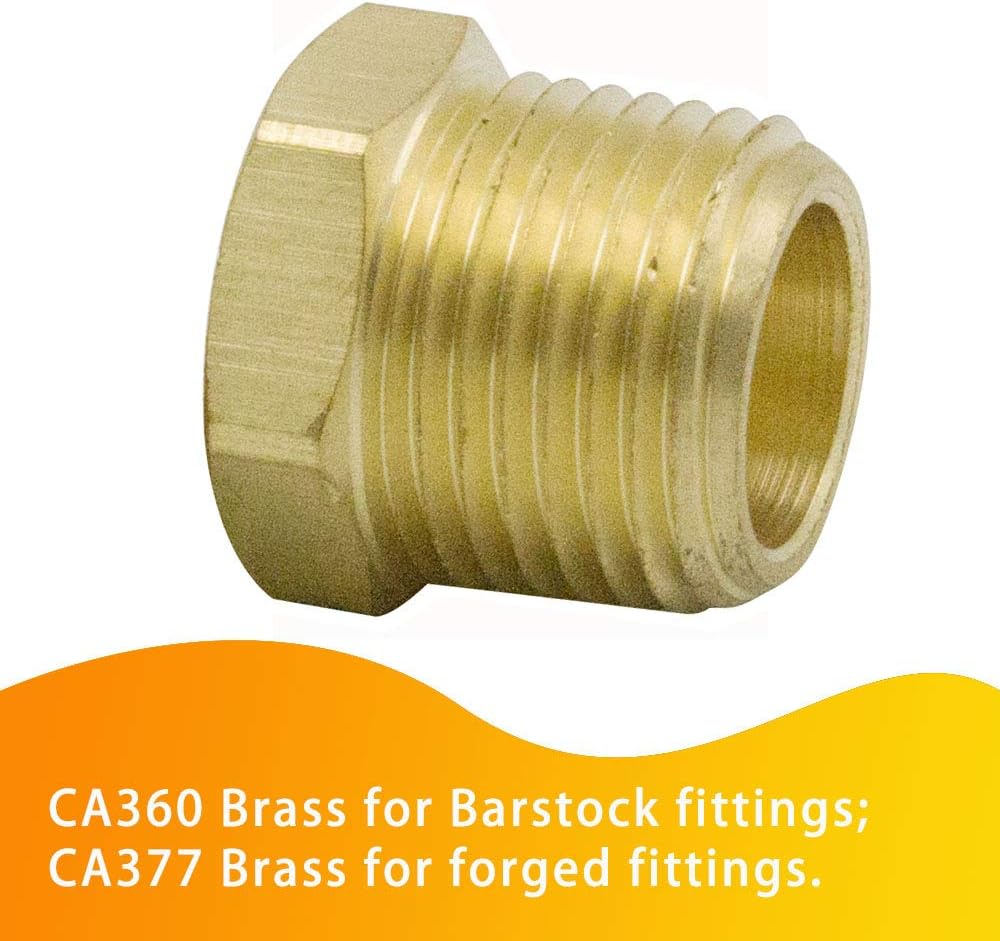 Brass Pipe Fitting Hex Bushing 3/4" NPT Male x 1/2" NPT Female Adapter 1200psi (2pcs) V1258-DP02-C-1402