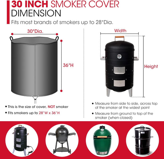 Round Smoker Cover 30 Inch, Heavy Duty Waterproof Charcoal Kettle BBQ Grill Cover, Fade Resistant Barrel V1258-DP02-C-142