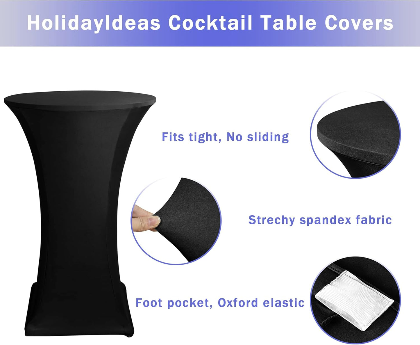 Cocktail Table Covers, 2 Pack - Fitted Stretch Spandex Square Corners Cocktail Tablecloths,High Top Table V1258-DP02-C-1429