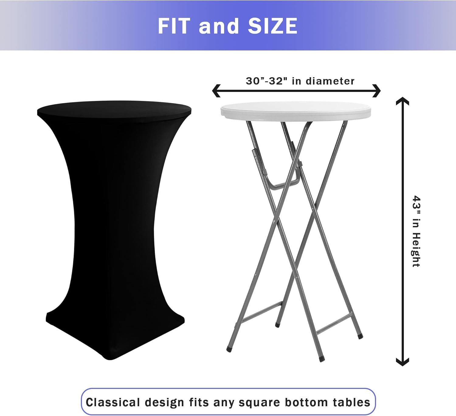 Cocktail Table Covers, 2 Pack - Fitted Stretch Spandex Square Corners Cocktail Tablecloths,High Top Table V1258-DP02-C-1429