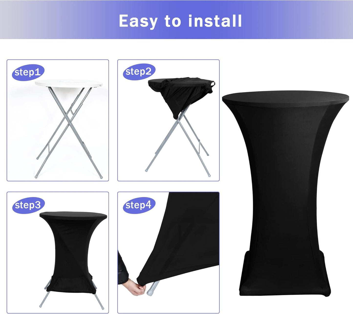 Cocktail Table Covers, 2 Pack - Fitted Stretch Spandex Square Corners Cocktail Tablecloths,High Top Table V1258-DP02-C-1429